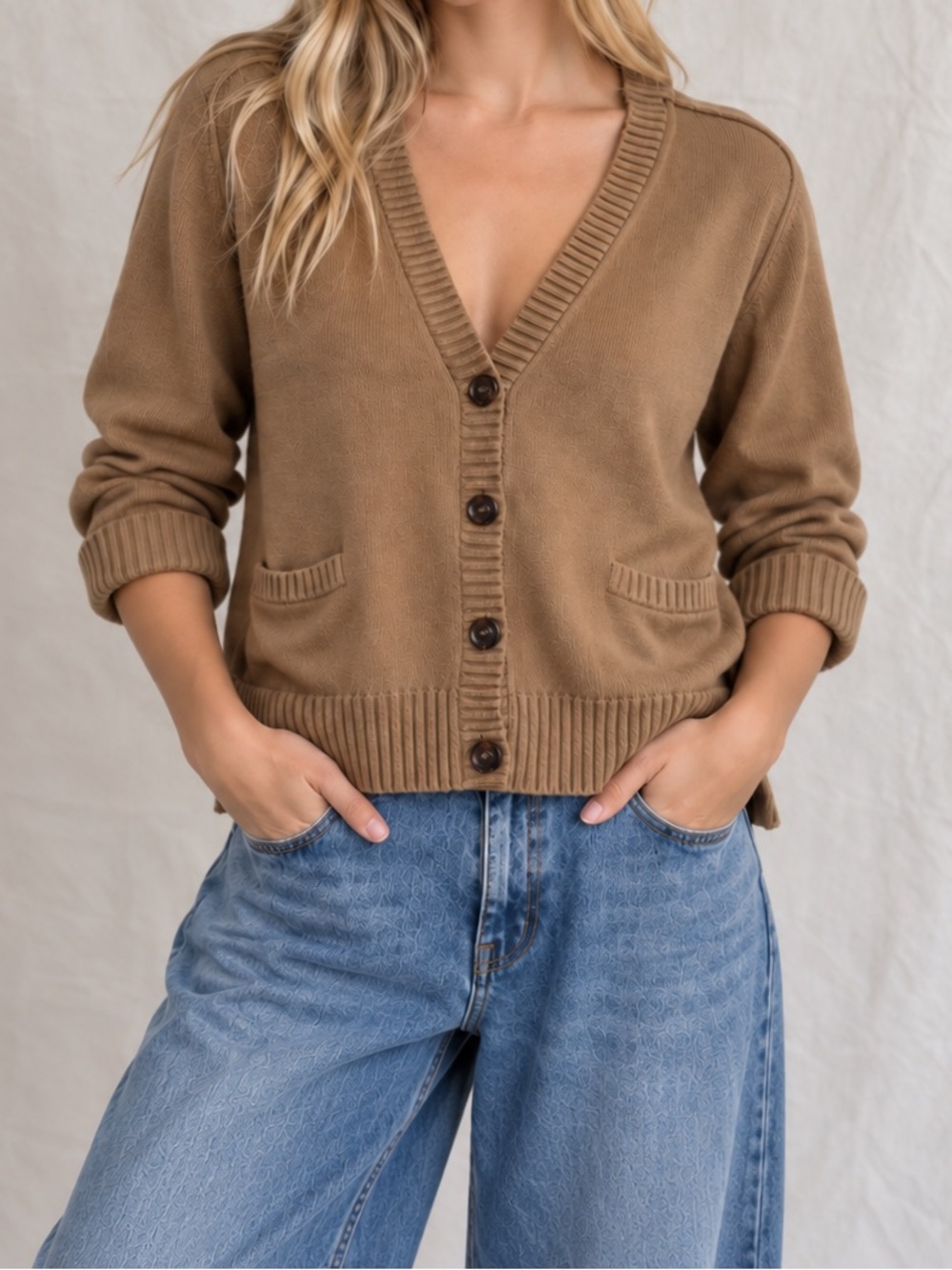 Vintage Michael Kors Tan Wool Blend Cardigan Women’s L Oversized Button Front
